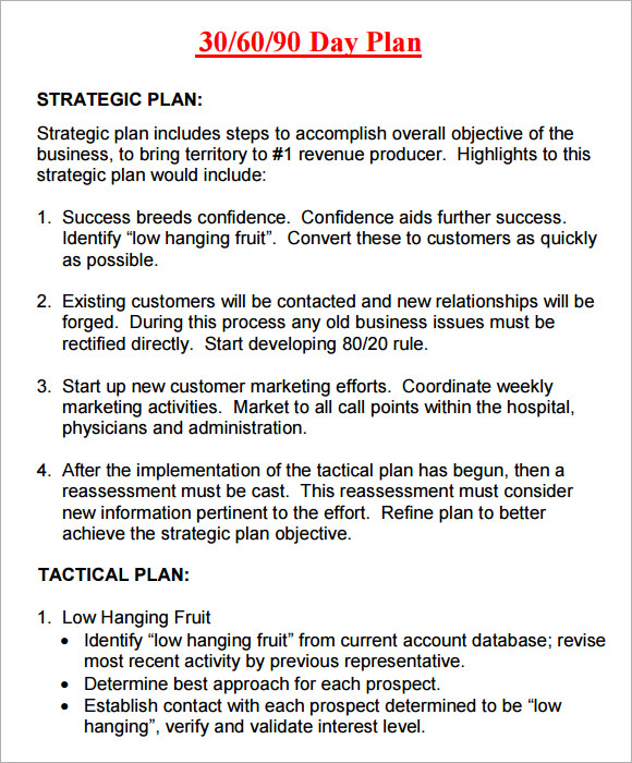 Free 30 60 90 Day Sales Plan Template Download   enaction.info