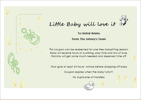 Babysitter Gift Certificate Template for WORD | Document Hub