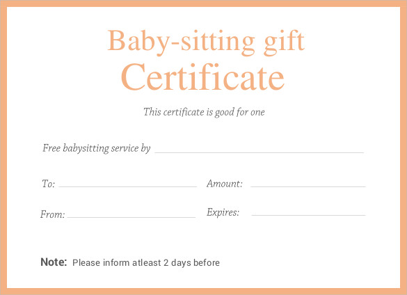 editable printable doc Babysitting Gift Certificate Template