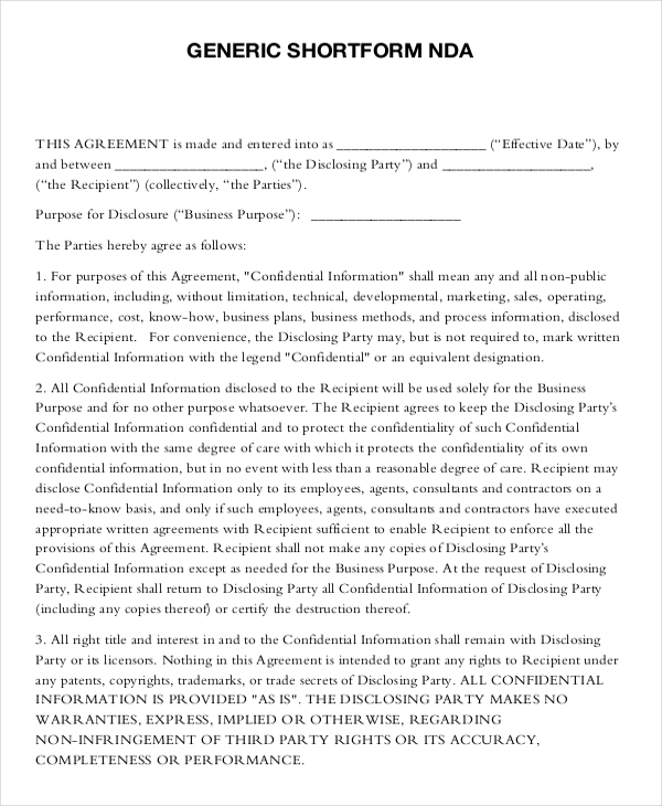 disclosure agreement template non disclosure agreement free 