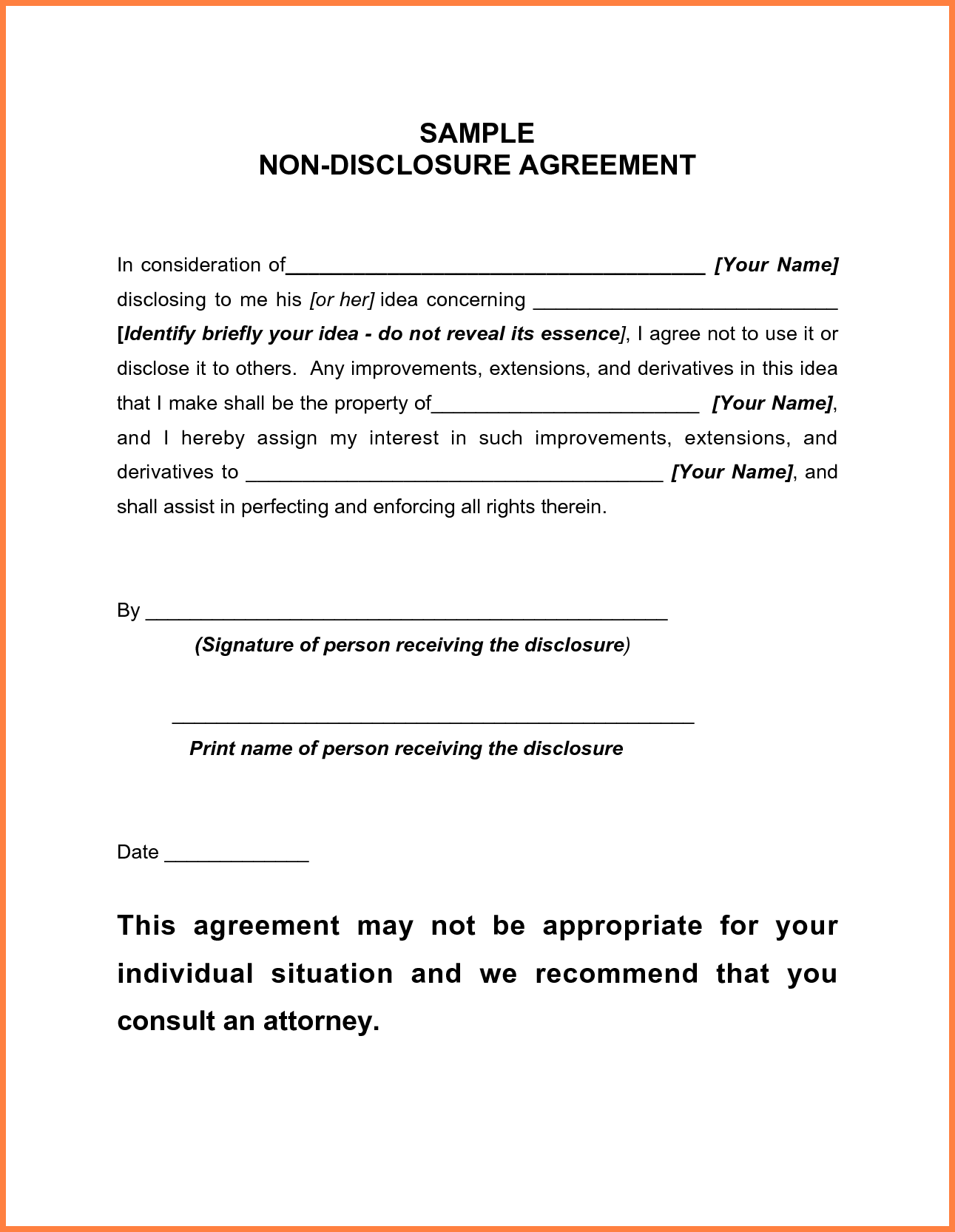 5+ standard non disclosure agreement template | Purchase Agreement 