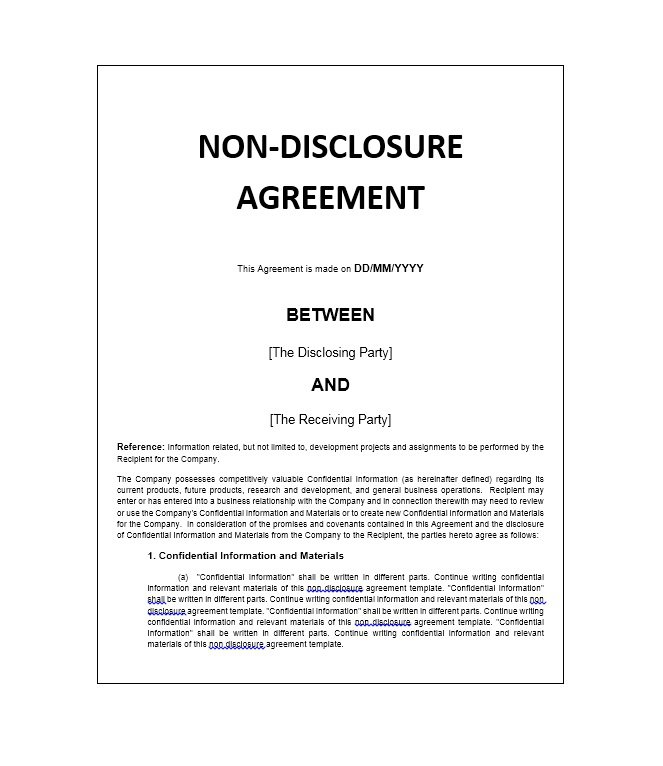 template non disclosure agreement 40 non disclosure agreement 