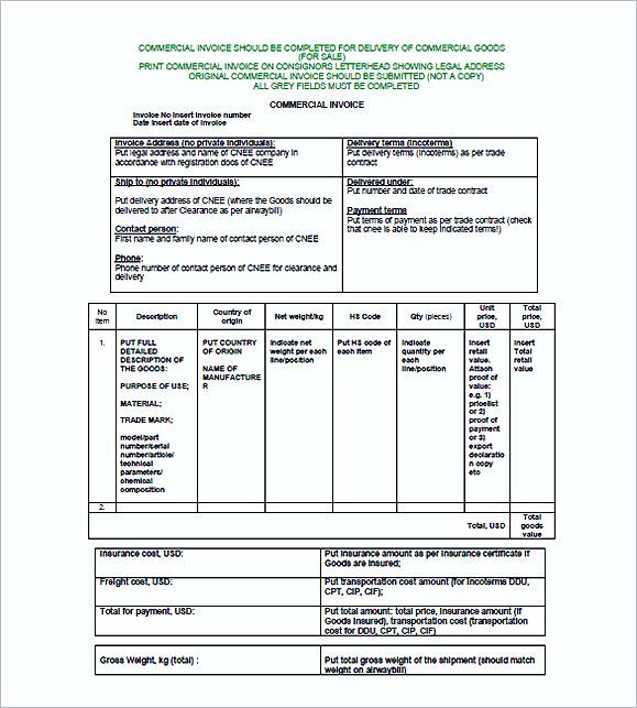 Commercial Invoice   Fill Online, Printable, Fillable, Blank 