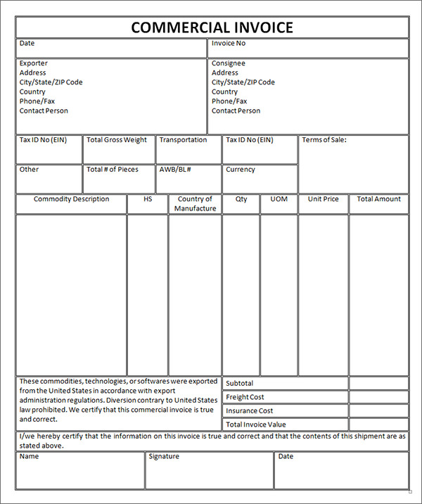 commercial invoice template ups commercial invoice word template 