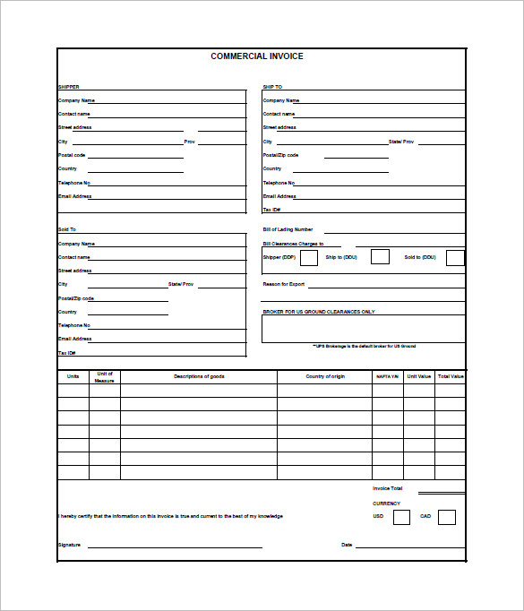 Free Commercial Invoice Commercial Invoice Word Template 