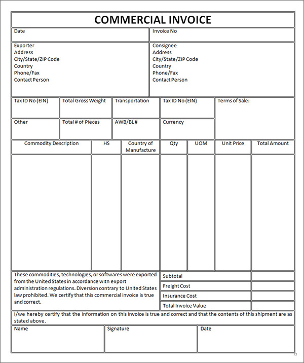 Commercial Invoice Template Free Invoice Sample Template Blank 