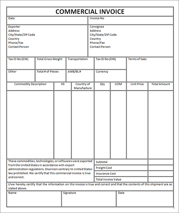 Commercial Invoice Template   Flexport