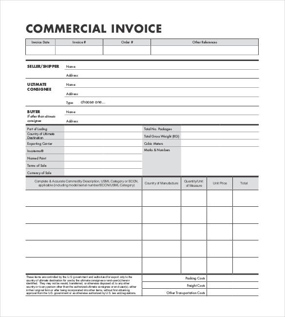 commercial invoice template  