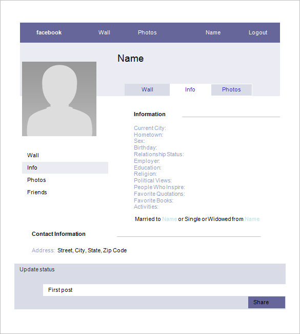 blank facebook template for students fakebook template for 
