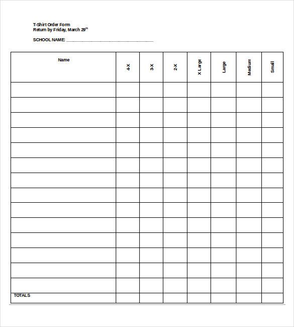 T Shirt Order Forms Printable | 18+ Blank Order Templates – Free 