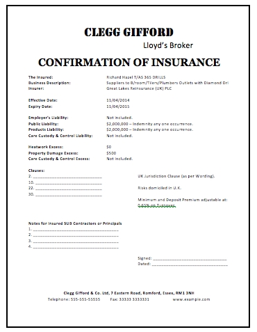 certificate of insurance template car insurance certificate 