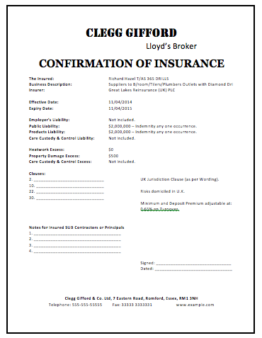certificate of insurance template sample insurance certificate 