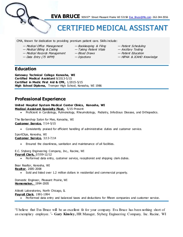Certified Medical Assistant Resume  Eva Bruce