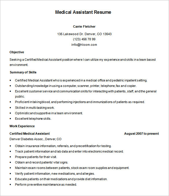 Medical Assistant Resume Template – 8+ Free Samples, Examples 