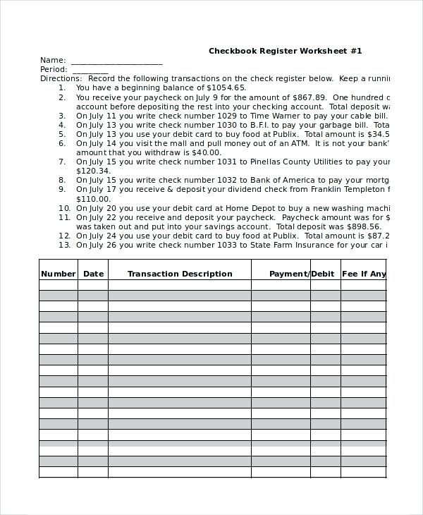 Free Excel Checkbook Register   Printable