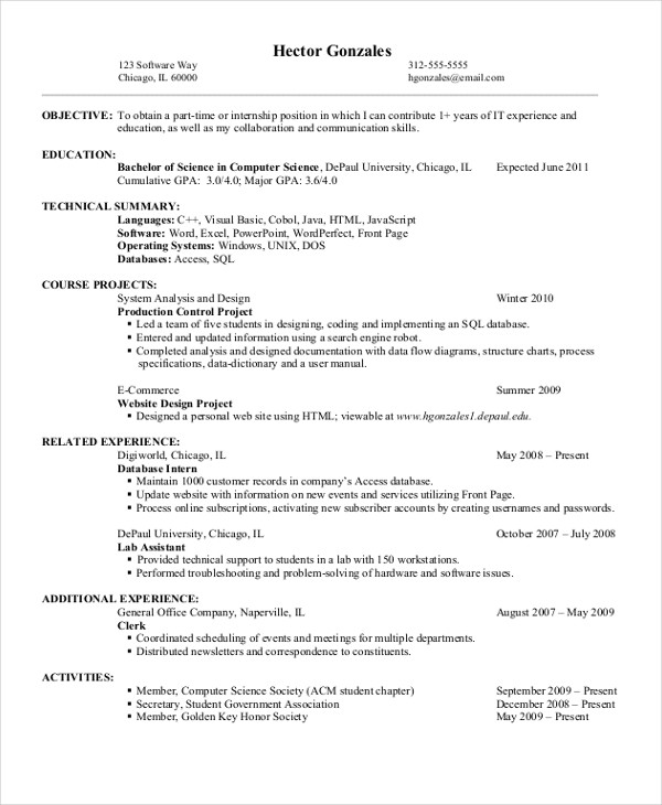 Computer Science Entry Level Resume Outstanding Resume Definition 