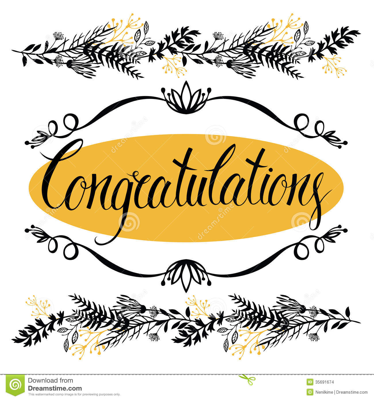 Congratulations Card With Forest Herbs And Calligr Stock Vector 
