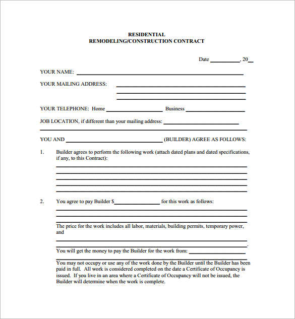 10 Remodeling Contract Templates to Download for Free | Sample 