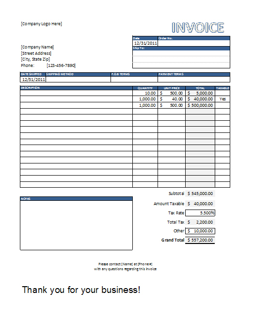 Contractor Invoice Template Excel | free printable invoice