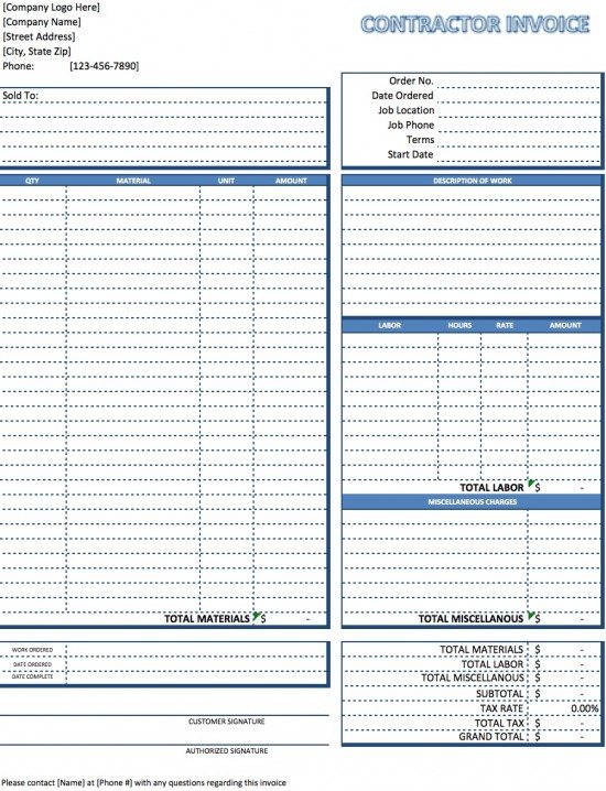 Free Contractor Invoice Template | Excel | PDF | Word (.doc)