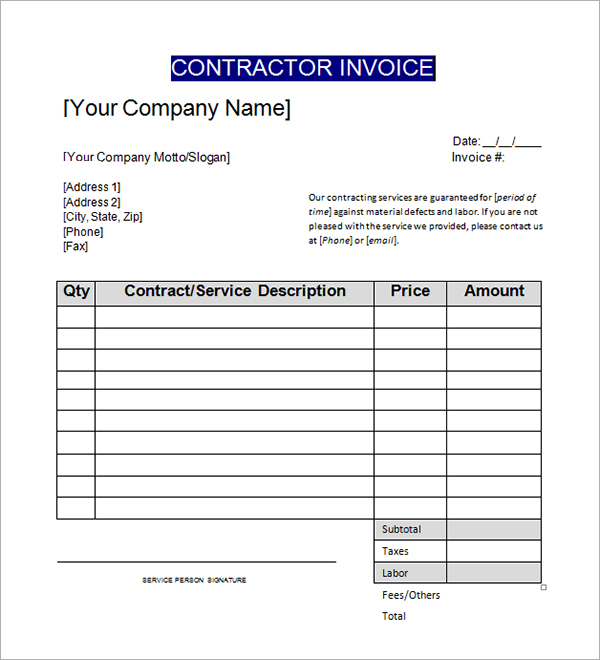 subcontractor invoice template general contractor invoice template 