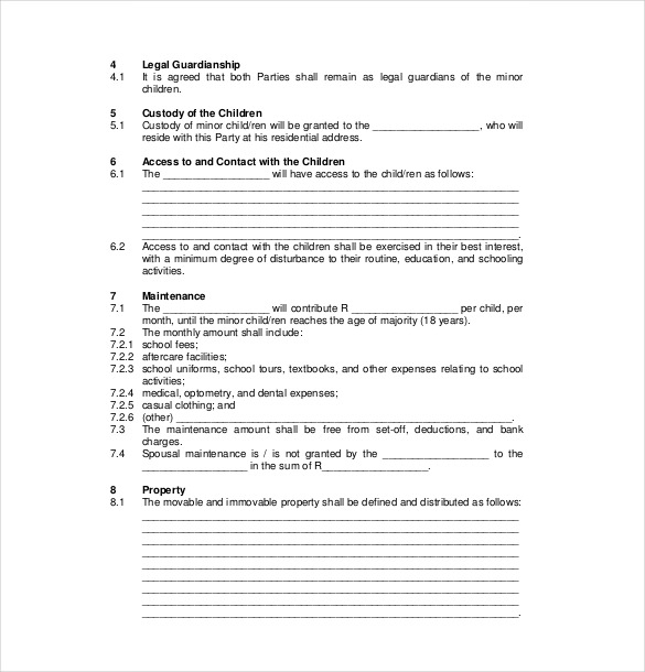 divorce settlement agreement template marriage settlement 