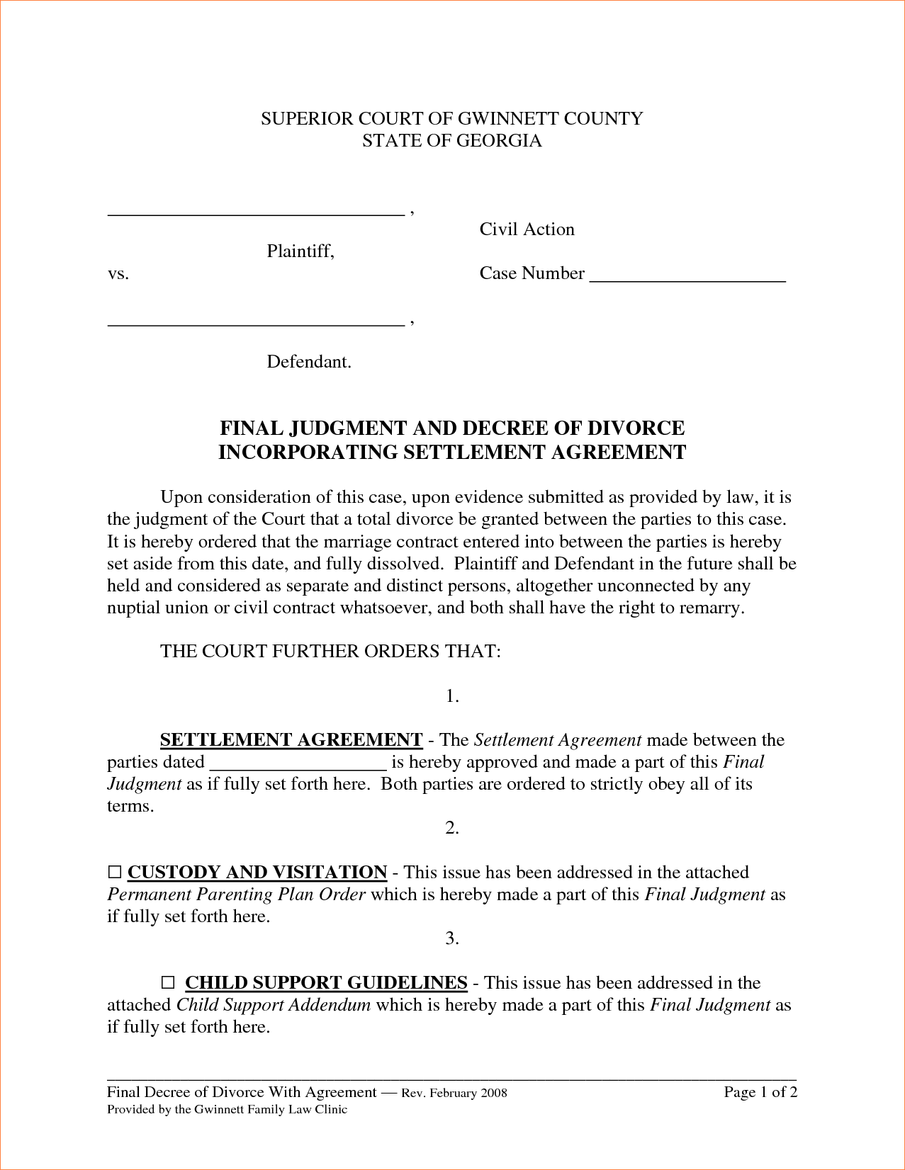 divorce settlement agreement template ms word divorce settlement 