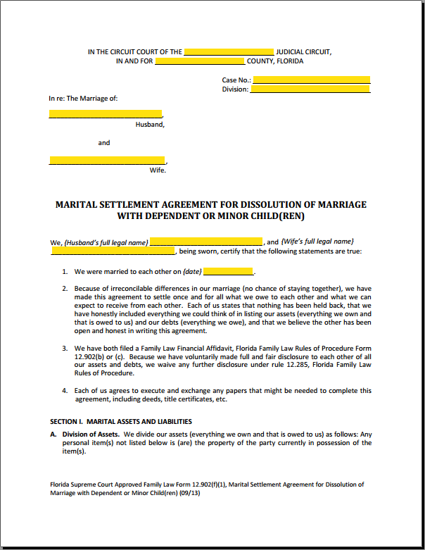 Divorce Settlement Agreement Template (with Sample)