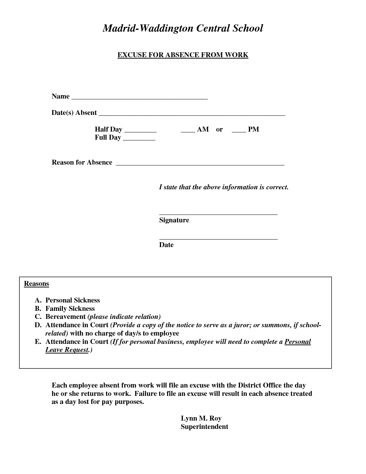 Doctors Excuse For Work Template | EXCUSE FOR ABSENCE FROM WORK 
