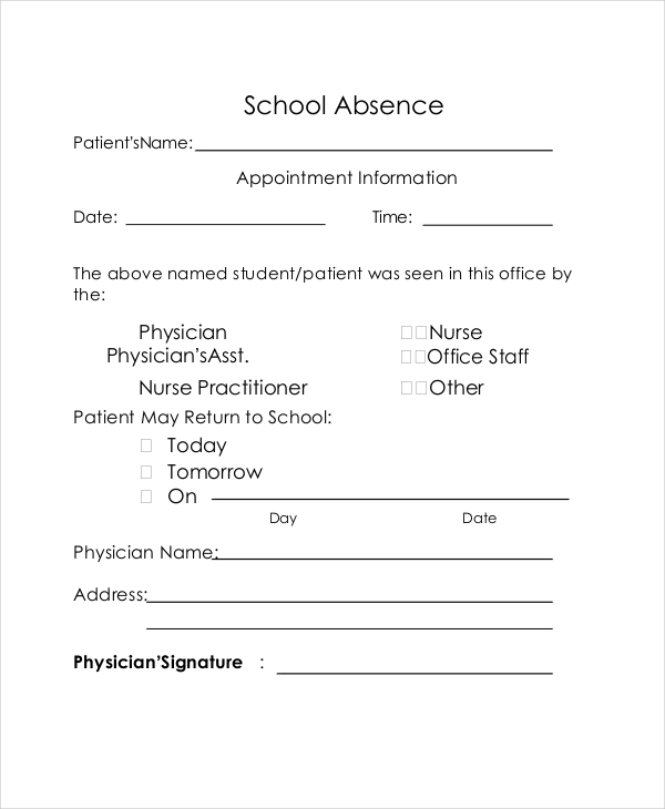 Doctors Note Template For School   6+ Free Word, PDF Documents 