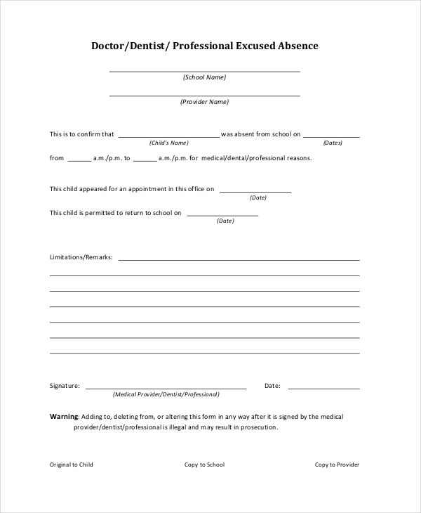 Doctors Note Template For School   6+ Free Word, PDF Documents 