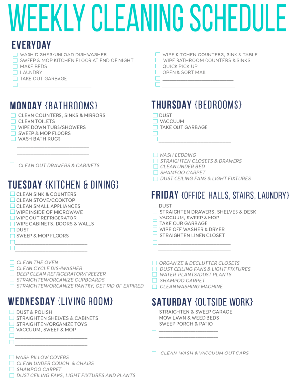 Printable House Cleaning Schedule Template. Walt Woods' Letter to 