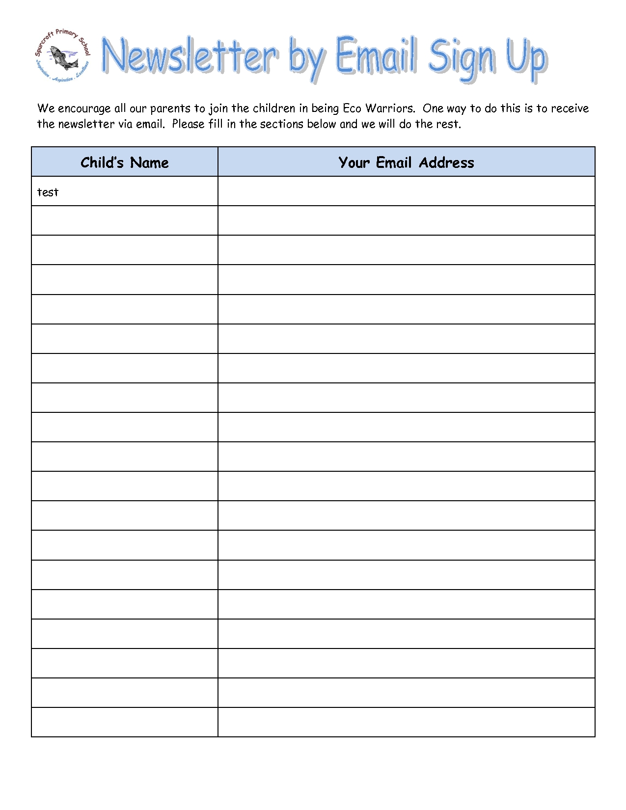 Email List Template Newsletter Sign Up Form Digital PDF