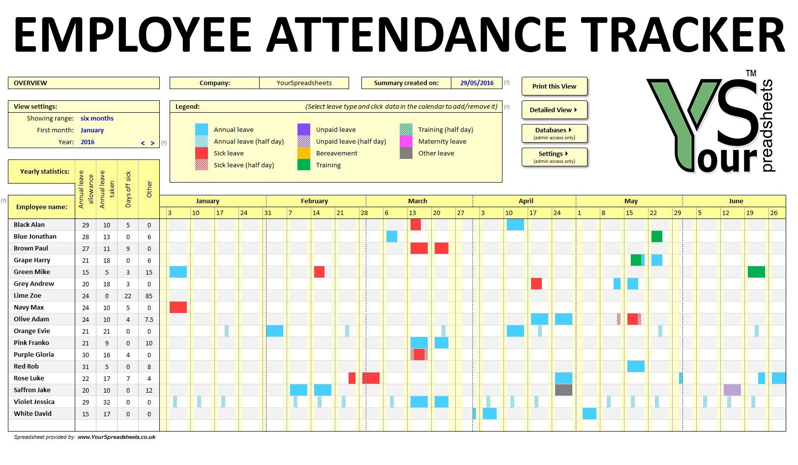 Employee Attendance Tracker spreadsheet   YouTube