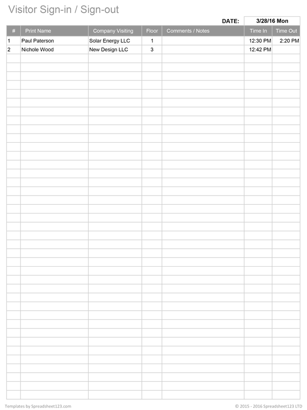 excel template sign in sheet   Physic.minimalistics.co