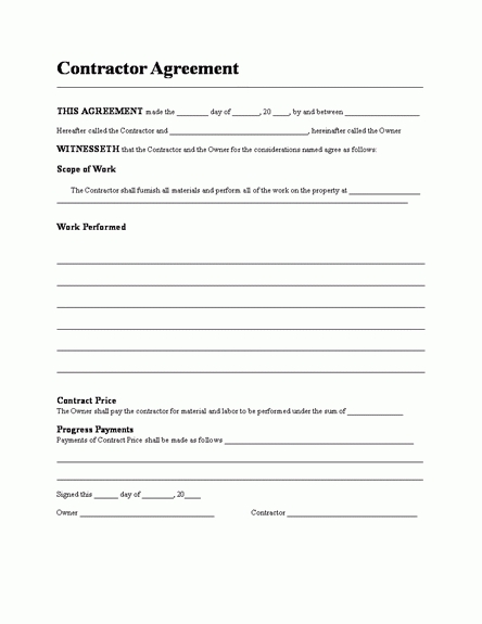 free contractor agreement template contractors agreement template 
