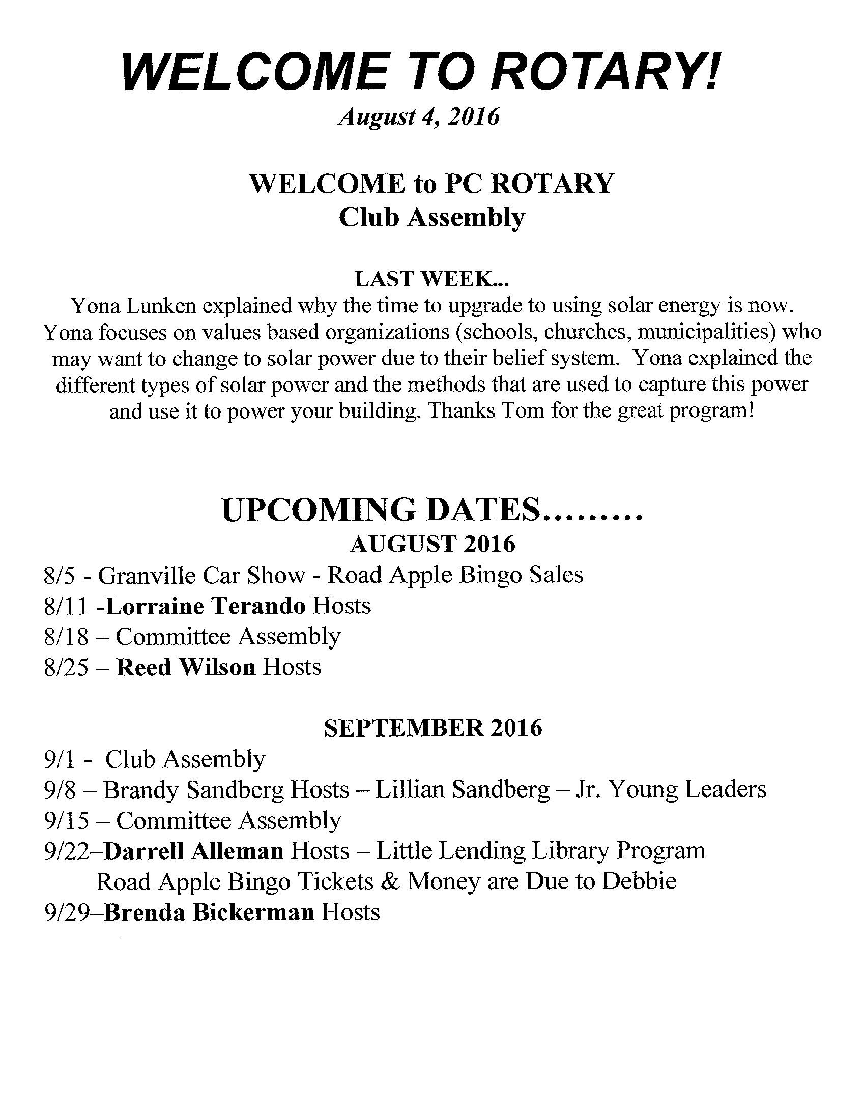 Club's Current Bulletins   Putnam County Rotary Club
