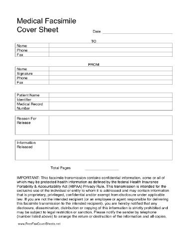 Medical HIPAA Fax Cover Sheet at FreeFaxCoverSheets.net