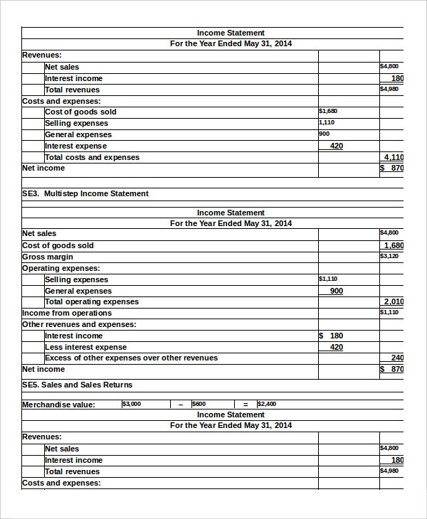 Excel Income Statement 7 Free Excel Documents Download | Free With 