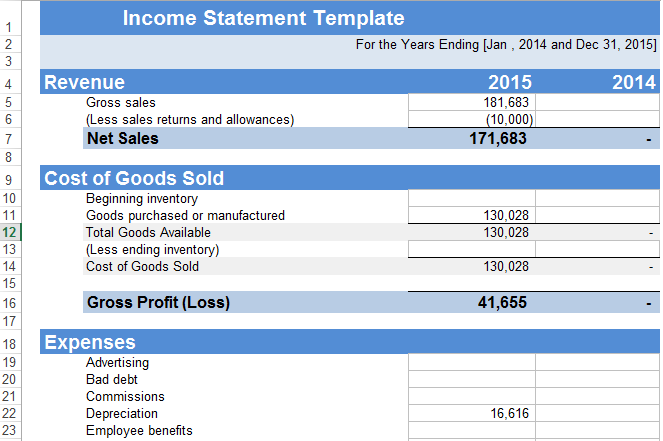 Income statement example excel template in compliant yet format of 