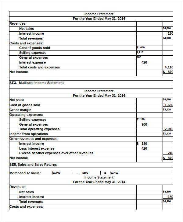 Income statement example excel template single step jnklmx famous 