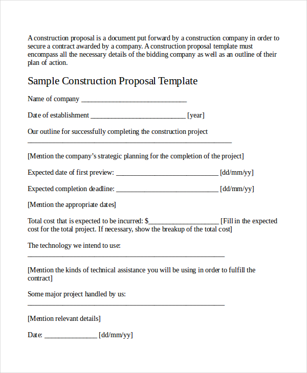 Printable Blank Bid Proposal Forms | Printable Quote Template 