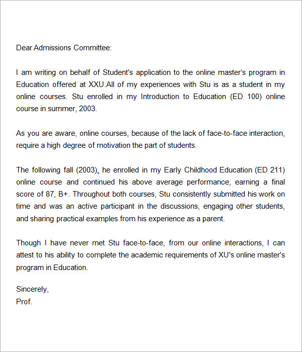 38+ Sample Letters of Recommendation for Graduate School | Sample 