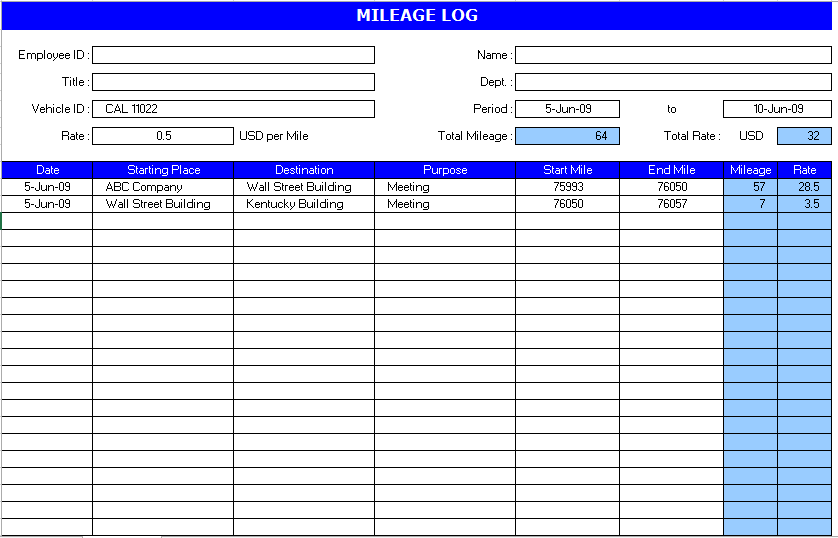 Business Mileage Log Sheet 8 Mileage Log Templates Free Word Excel 