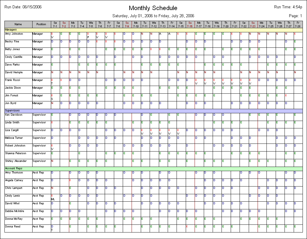 6+ monthly employee schedule template | Procedure Template Sample