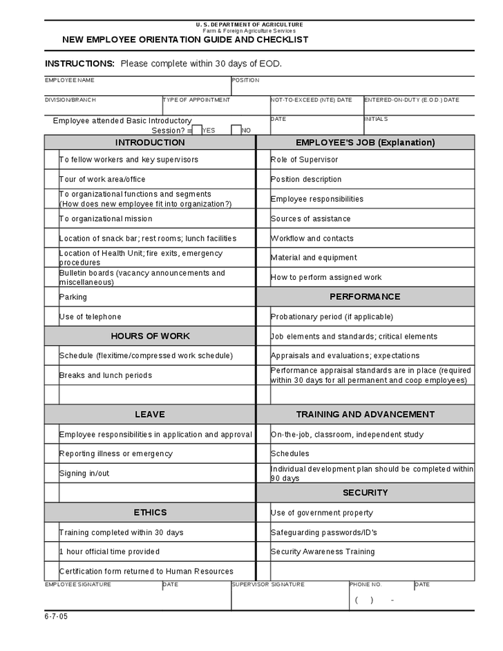 orientation checklist template for new employee   Manqal.hellenes.co