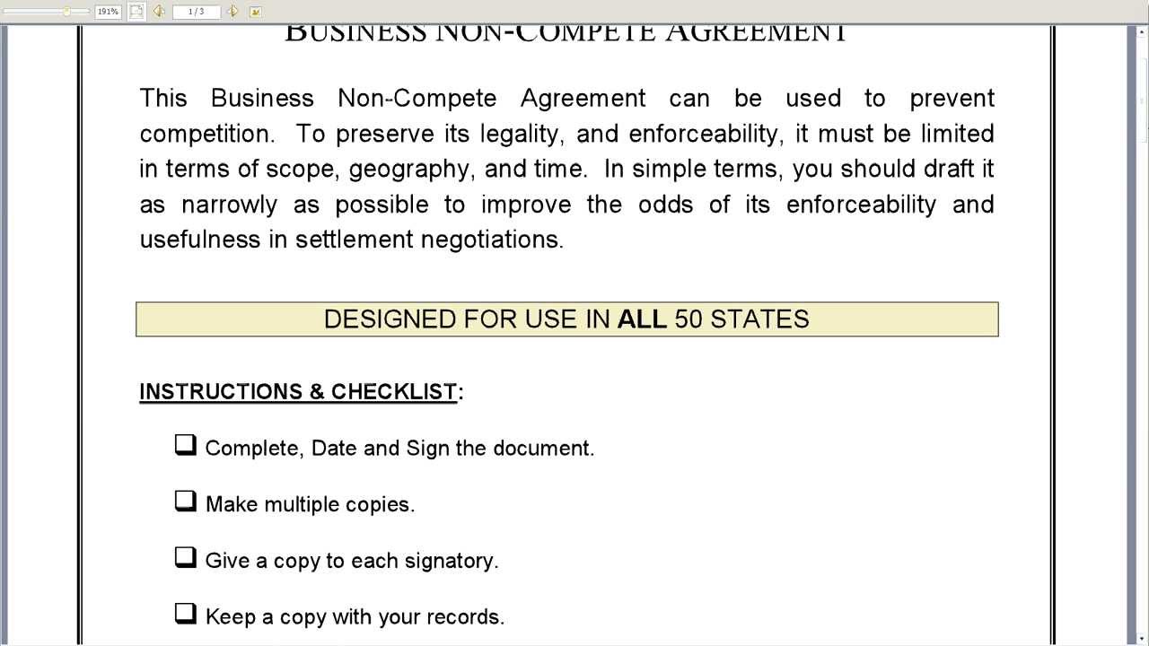Agreement: Non Compete Agreement Form
