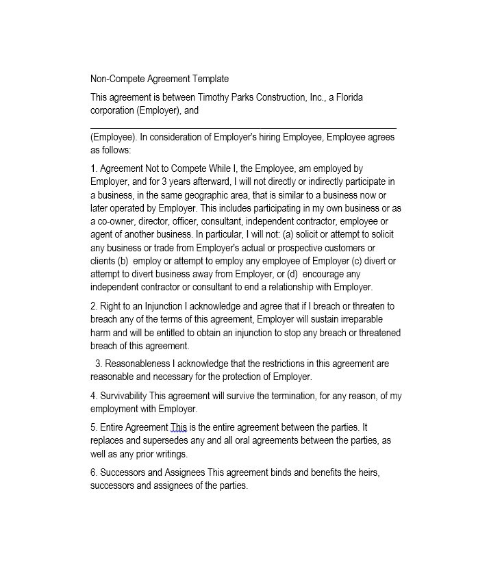 39 Ready to use Non Compete Agreement Templates   Template Lab