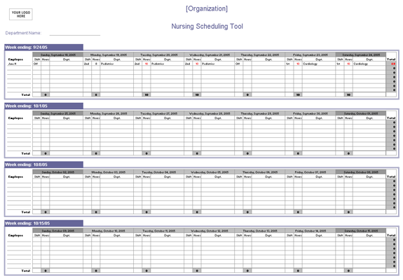 Nursing Scheduling Spreadsheet Schedules Templates