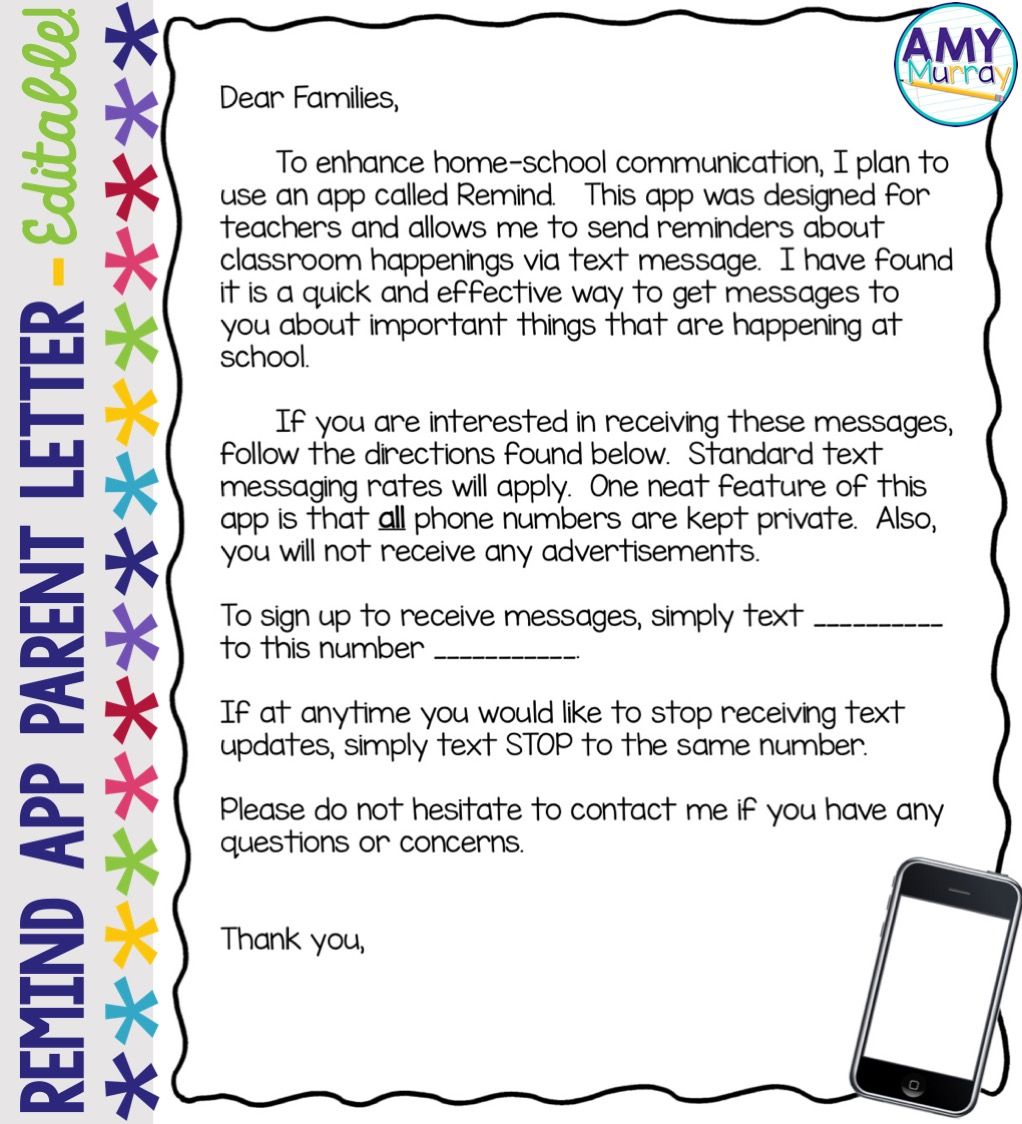 Remind App Parent Letter Editable Template | Letter templates 